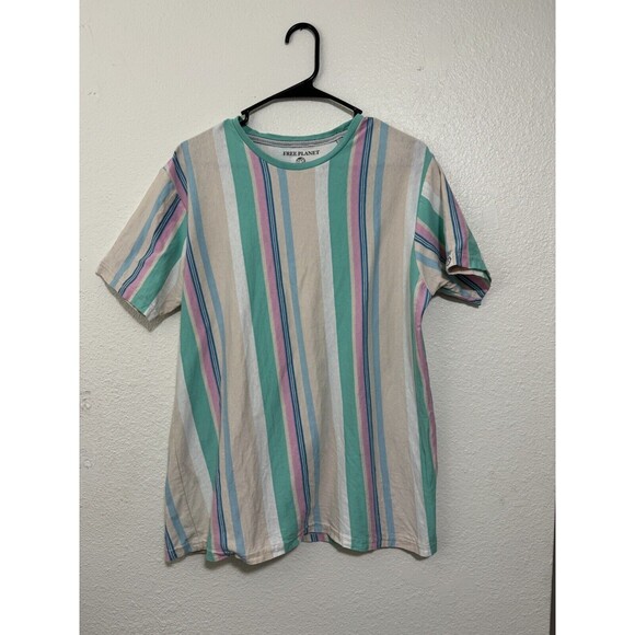 Free Planet Other - Free Planet Mens T-Shirt Multicolor Stripe Short Sleeve Crew Neck Cotton Size L
